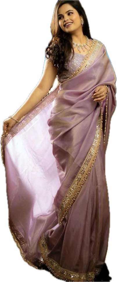 Naari Embroidered Bollywood Tissue, Silk Blend Saree with Unstitched Blouse