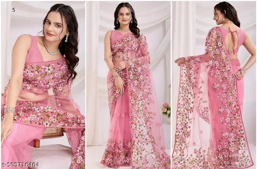 Women's Soft twill net Embroidery saree with twil net Blouse