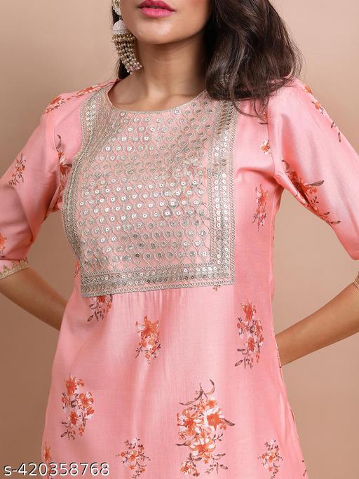 Ketch Women Peach Printed Kurta With Trouser