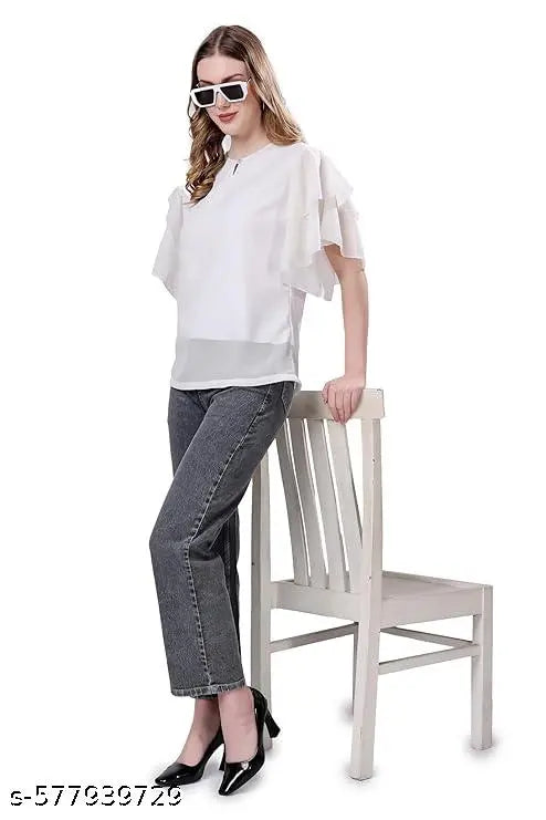 Totar Women's Georgette Solid Flared Western Top | Winter Top | Western Top | Top for Women | Latest Women Top | Trendy Women Top