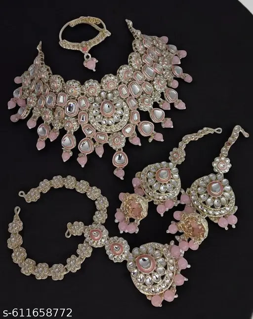 Traditional Romance: Pink Alloy Gold Plated Kundan Mini Dulhan set, Half Bridal Set for All Wedding Occasions of Indian Weddings
