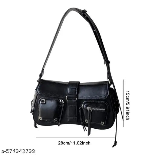 Black Front Double Pocket Crossbody Shoulder Sling Bag For Women