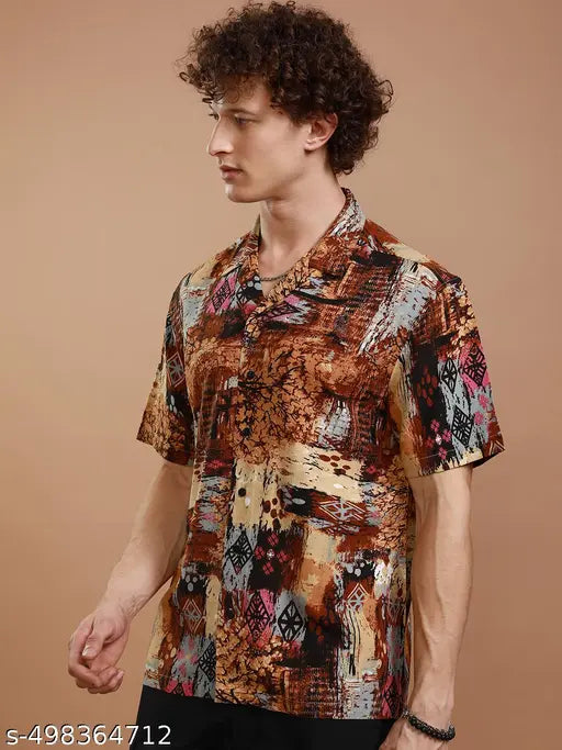 Ketch Men's Abstract Relaxed Cutaway Collar Multicolor Shirts