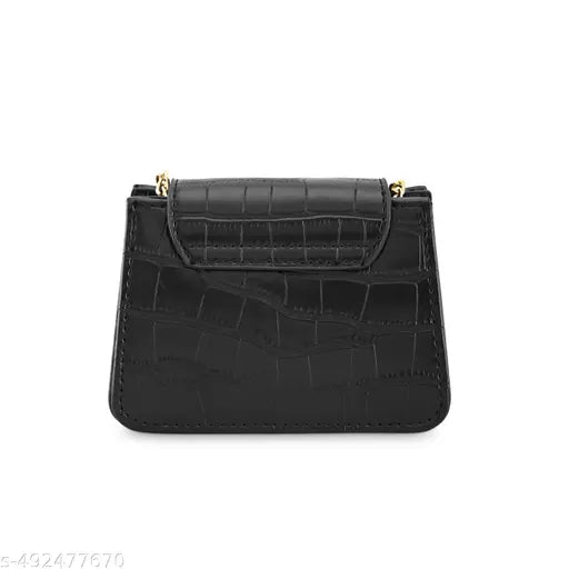 Fastrack Black Croco Textured Mini Sling Bag for Women