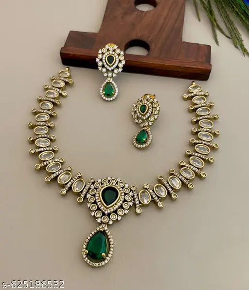 PREMIUM QUALITY MATTE FINISHED AD STONE NECKLACE WITH EARRING