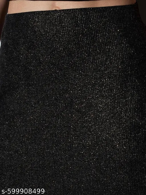 Globus Women Gold Mid-Rise Self Design Striped Stretchable Back Slit Midi Party Pencil Skirt