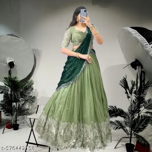 Tendykart Stylish Designer Thread Lehenga With Heavy & Fancy Sequence Work And coding work With Worked Blouse (Unstitched) traditional wear