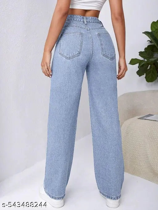 H&H Ice Blue Straight Fit Women’s Jeans – Non-Stretchable Denim for Casual & Daily Wear
