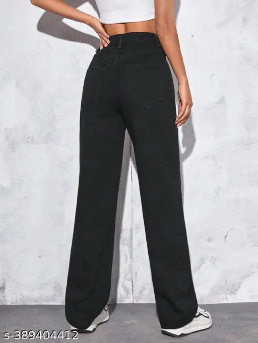 BLACK WIDE LEG DENIM JEANS
