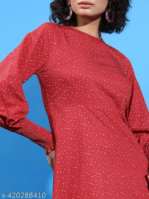 Ketch Women Red Printed Waist Dress