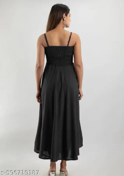 Elegant black Sleeveless Midi Dress for Women – Party Wear | Flared Fit & Flowy Look