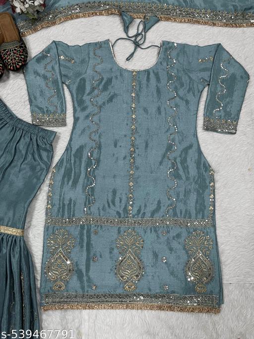 Heavy Embroidered Aque Blue Sharara Set for Women: Elegant Party & Festive Outfit