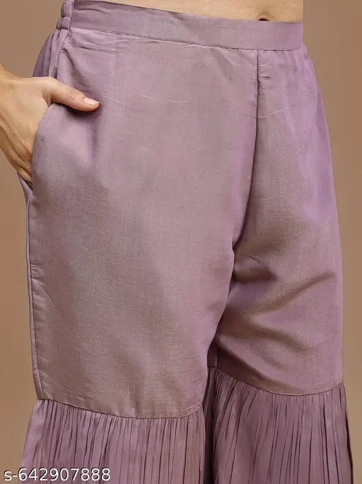 Purple Silk Blend Embroidered Top With Mauve Sharara