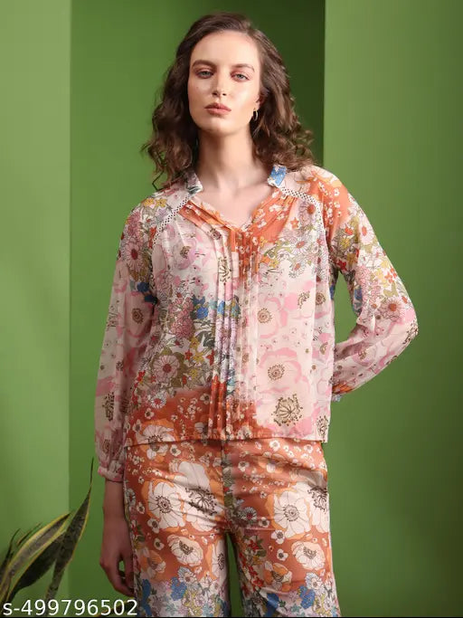 Purvaja Women's Stand Collar Shirt & Trousers Co-Ords Sets