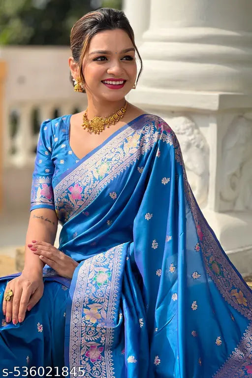 ROOP LAVANYA Light Blue Kanjeevaram Pure Soft Silk Saree With Unstiched Blouse Piece