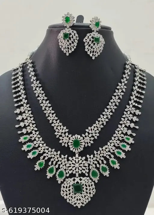 Silver 2 layered green stone necklace