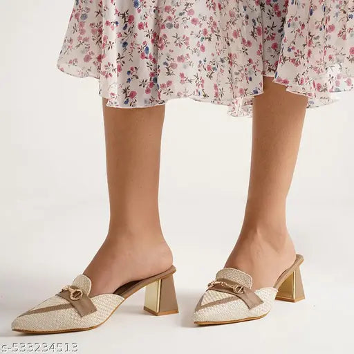 JM Looks Women's Designer Pointed-Toe Mules with Metal Detail