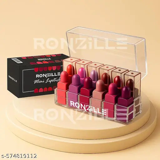 Ronzille Pocket Mini Bullet Square Long Stay Matte Lipstick Set of 12