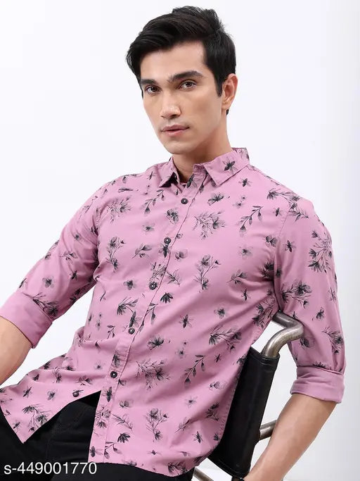 Ketch Men's Floral Regular Spread Collar Pink Shirts