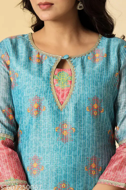Suaac chanderi silk printed kurta set for women