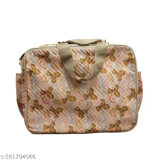 Cute Teddy Bear Print Shoulder Travel Bag for Women & Girls – Quilted Soft Fabric Duffle Handbag with Transparent Front Pocket, Side Bottle Holder, Front Zip Compartment, Adjustable Strap, Durable & Lightweight – Ideal for School, Office, Picnic, and Trav