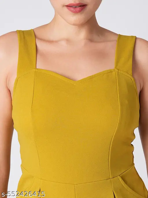 Globus Women Lime Green Neck Strappy Shoulder Solid Side Slit Hem Party Jumpsuit