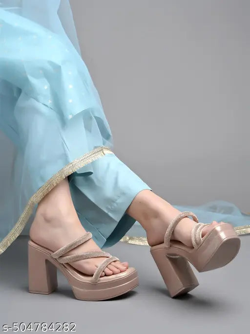 Shoetopia Girls Rose Gold Heels Embellished Rose-Gold Block Heels