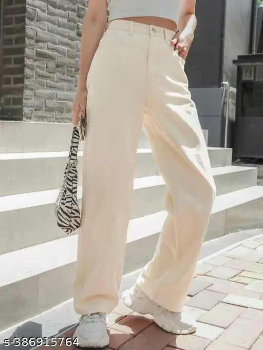 H&H WIDE LEG CREAM DENIM JEANS