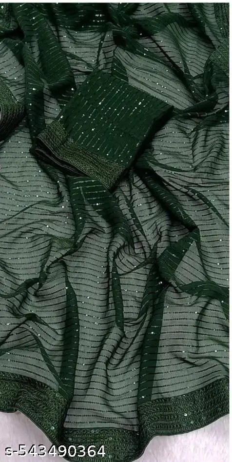 Women's soft Georgette with Embroidery sequance work saree with Banglory blouse piece