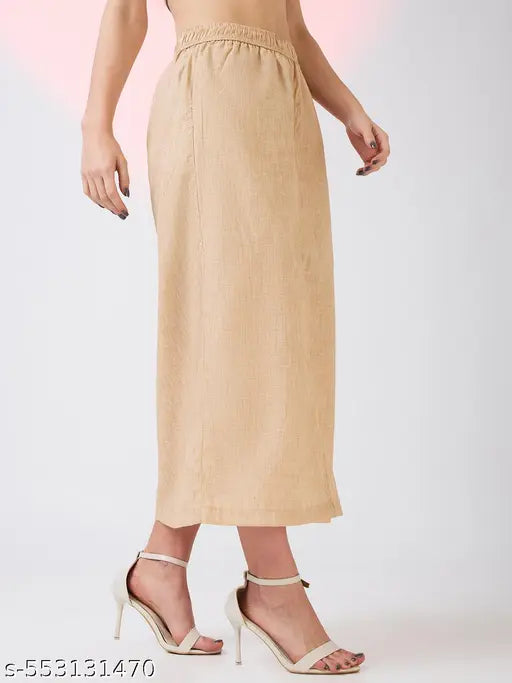 Globus Women Beige Self Design Checkered Mid Rise Side Pockets Midi Workwear Skirt