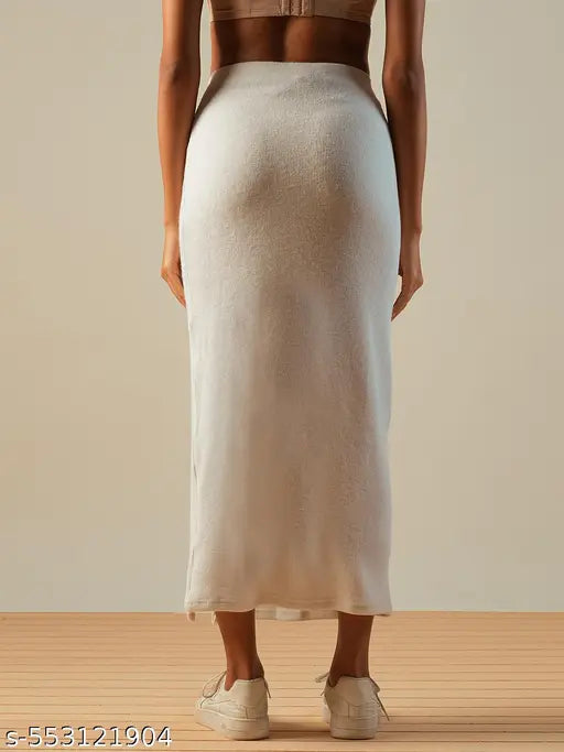 Globus Women Off White Self Design Button Detail Mid-Rise Side Slit Midi Pencil Skirt