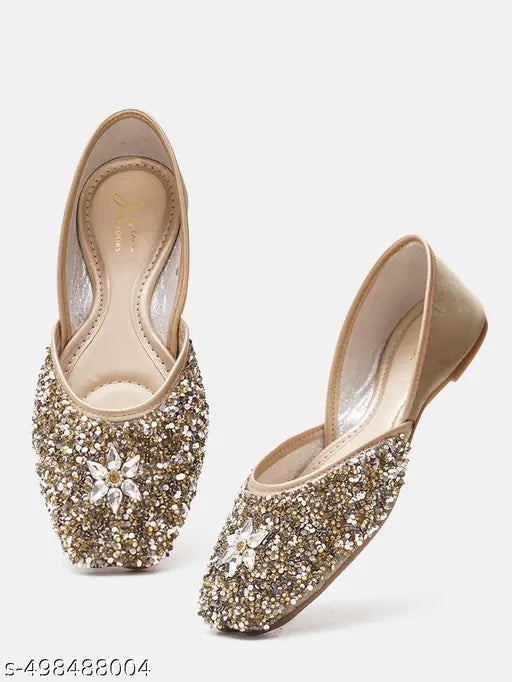 JM Looks Women's Traditional Handcrafted Juttis | Sparkling Stone & Beadwork Flats for Festive & Wedding Wear(Green)