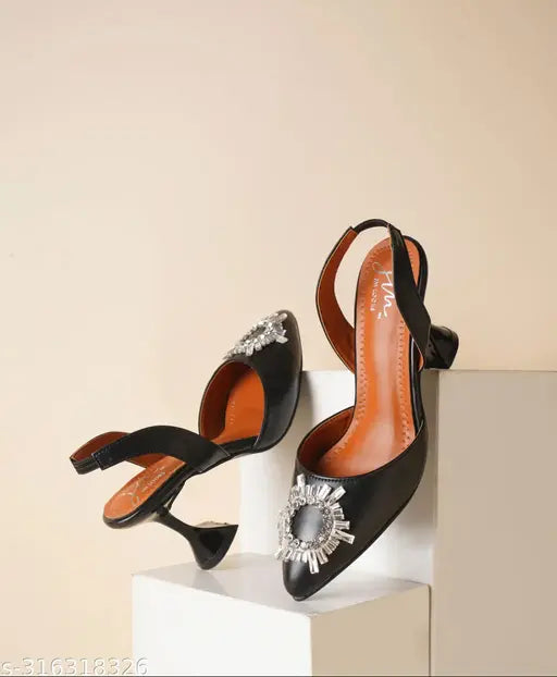 JM LOOKS Women's Fashion Black Sandals|Stylish Design Heels for