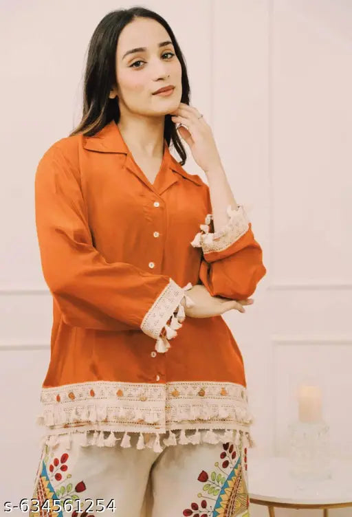 Rutaba Premium Rayon A-Cut Top With Lace Work & Digital Print Plazo Set | 5 Colour Branded Co-Ord Set for Women | Top & Plazo