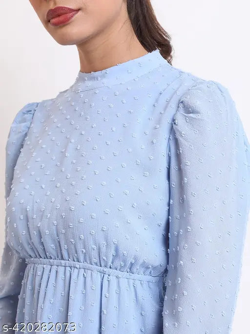 Ketch Women Blue Self Design Fit & Flare Dress