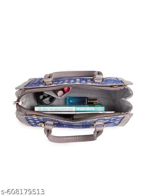 Globus Women Blue Vegan Leather Azrak Floral Print Double Handle Handheld Bag