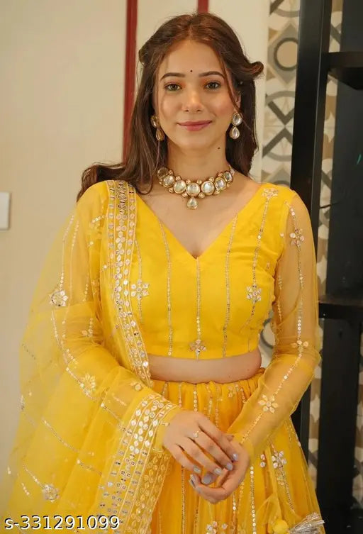 Yellow Net Sequence Lehenga choli For womens