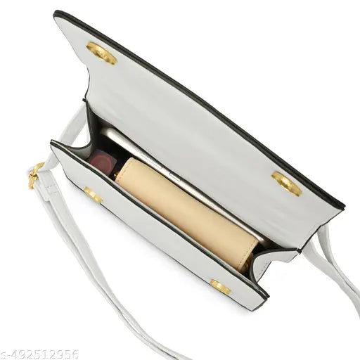 Fastrack White PU Quilted Satchel For Women with Gold Metal Chain and detachable sling strap