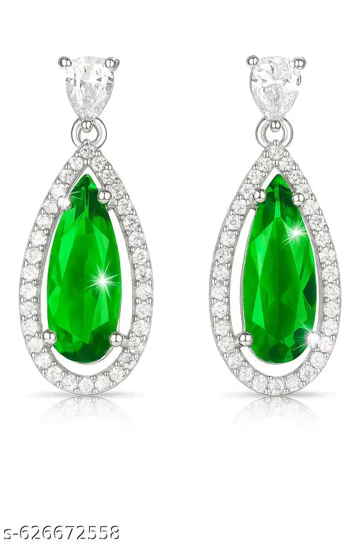 Elegant Rhodium Plated SD STONE Necklace Set, Sleek Style Teardrop Pendant with Matching Earrings, Crystal Studded Wedding Jewelry