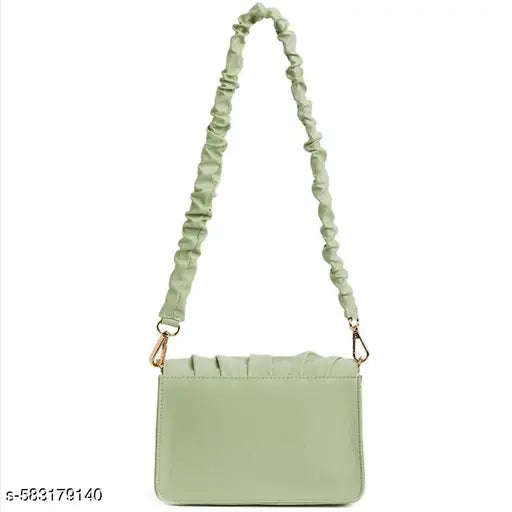 Berrylush Women Solid Green PU Detachable Sling Strap Embellished Structured Small Handheld Bag