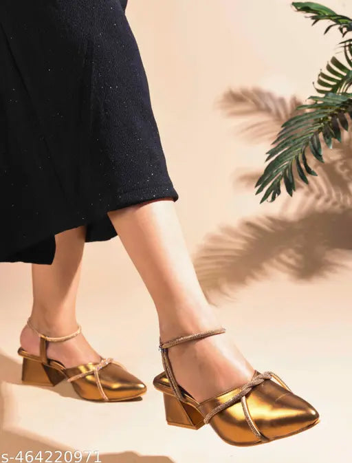 JM LOOKS Women's Block Heel Sandals with Sparkling Rhinestone Detailing – Stylish Pointed Toe Heels for Special Occasions