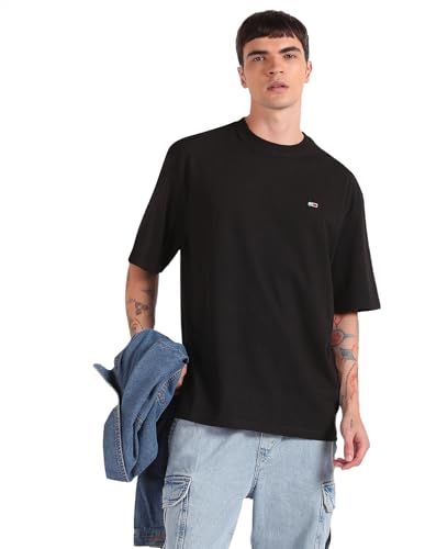 Tommy Hilfiger Men's Oversized Fit T-Shirt (S24JMKT086_Black S)