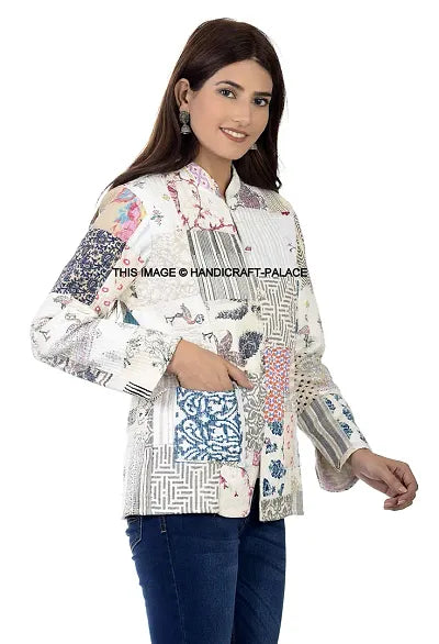 Ravaiyaa - Attitude is everything Women's/Girl Reversible Floral Print Jacket Quilted Cotton Patchwork Coat Blazer Jacket Long Sleeve