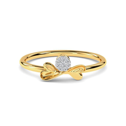 KISNA Real Diamond Jewellery 14KT Yellow Gold SI Diamond Ring for Women | Bow S12
