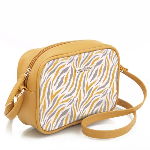 SACCI MUCCI Stylish Box Sling Bag for girls | Side Purse for Women Stylish Latest | Cross Body Sling Box Bags for Girls - Wave Botanical (Mustard) - SaumyasStore