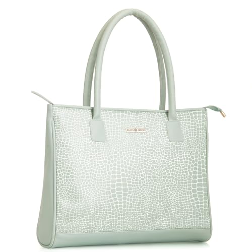 SACCI MUCCI Women's Tote Bag | Tote Bags For Women with Padded Laptop Compartment | Big Shoulder Bag for Office-Alligator Print (Mint Green) - SaumyasStore