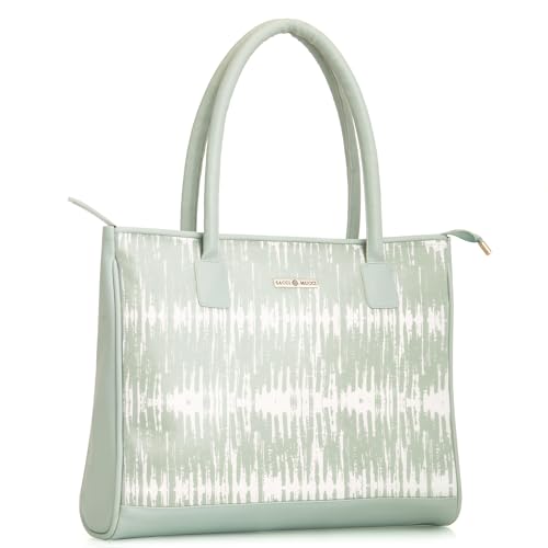 SACCI MUCCI Women's Tote Bag | Tote Bags For Women with Padded Laptop Compartment | Big Shoulder Bag for Office- Bamboo Tie Dye Print (Mint Green) - SaumyasStore