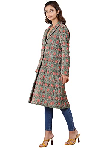 Ritu Kumar Green Printed Velvet Jacket - SaumyasStore