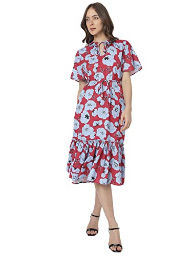 Vero Moda Women's Polyester Fit and Flare Midi Dress (Crimson) Vero Moda Women's Polyester Fit and Flare Midi Dress (Crimson)