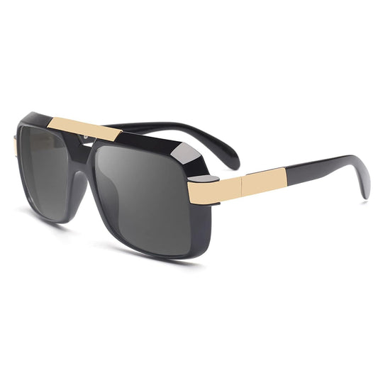 JIM HALO Oversized Polarized Aviator Sunglasses, Driving Trendy Square Flat Top Shades UV400 Shiny Black/Grey